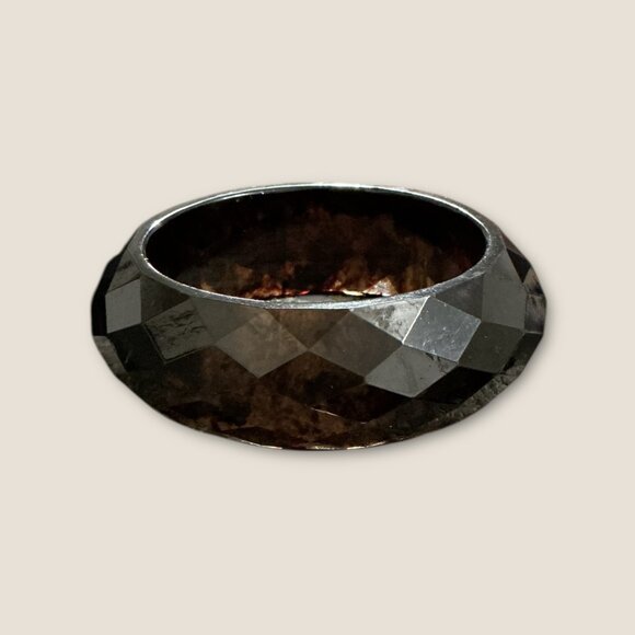 Vintage Estate Smoky Faceted Diamond Pattern Bangle Bracelet - Picture 3 of 5